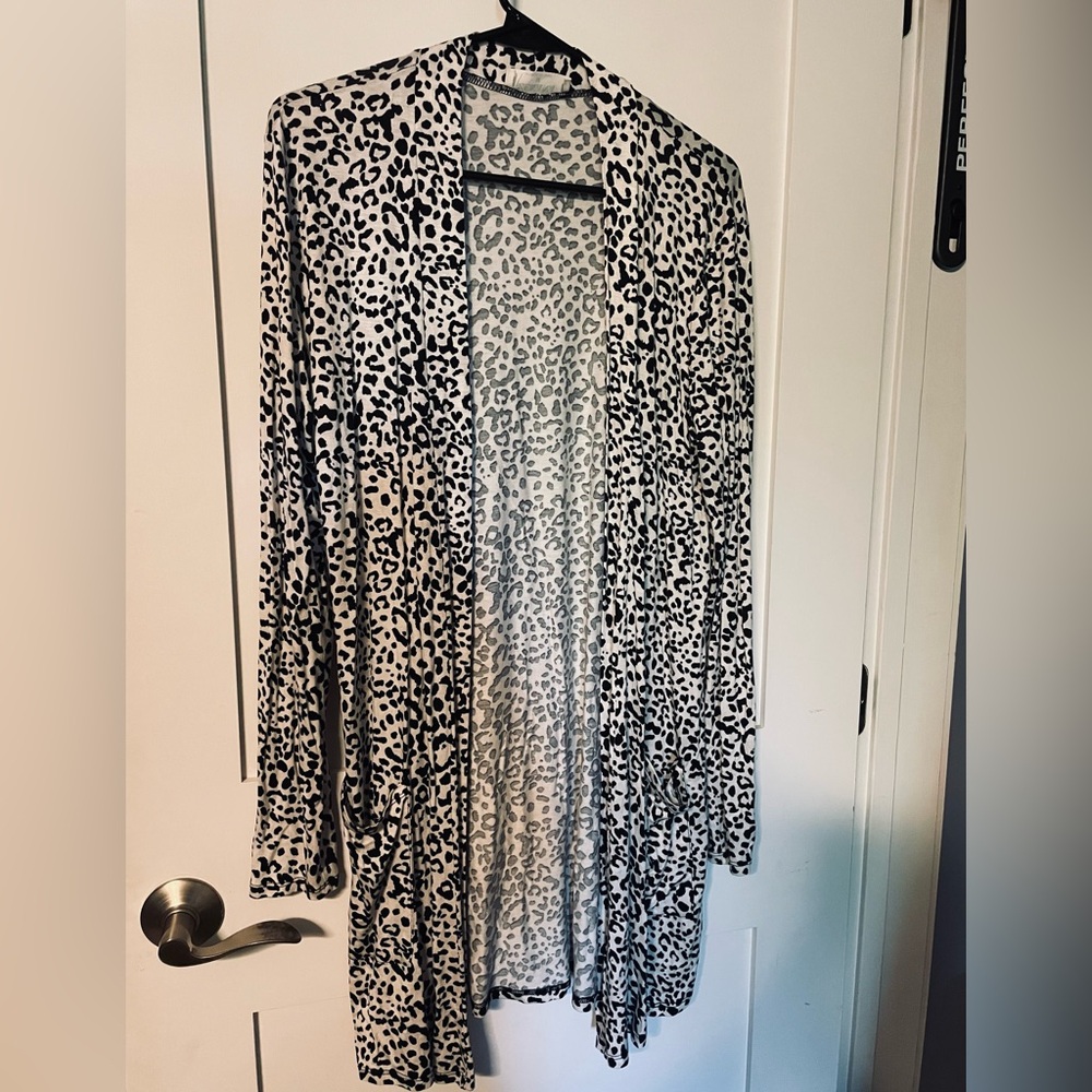 Zenana Outfitters Black and White Animal Print Cardigan